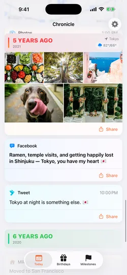 Chronicle resurfacing a Facebook post about getting lost in Shinjuku and a tweet, both from a trip to Tokyo five years ago.
